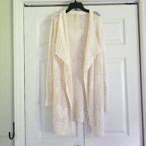 Aeropostale Women's Cardigan X-Small Cream Sweater Heart Fall Winter Open Knit